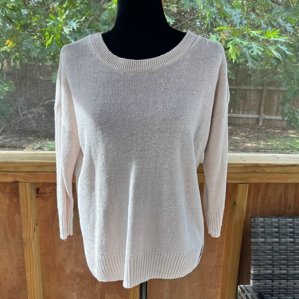 Tahari Women's Light Tan Button Sleeve Sweater 100% Linen Size S